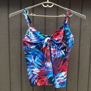 Swimsuits For All Red Blue Tropical Leaf Tankini Top w/Underwire 18D/DD NWT